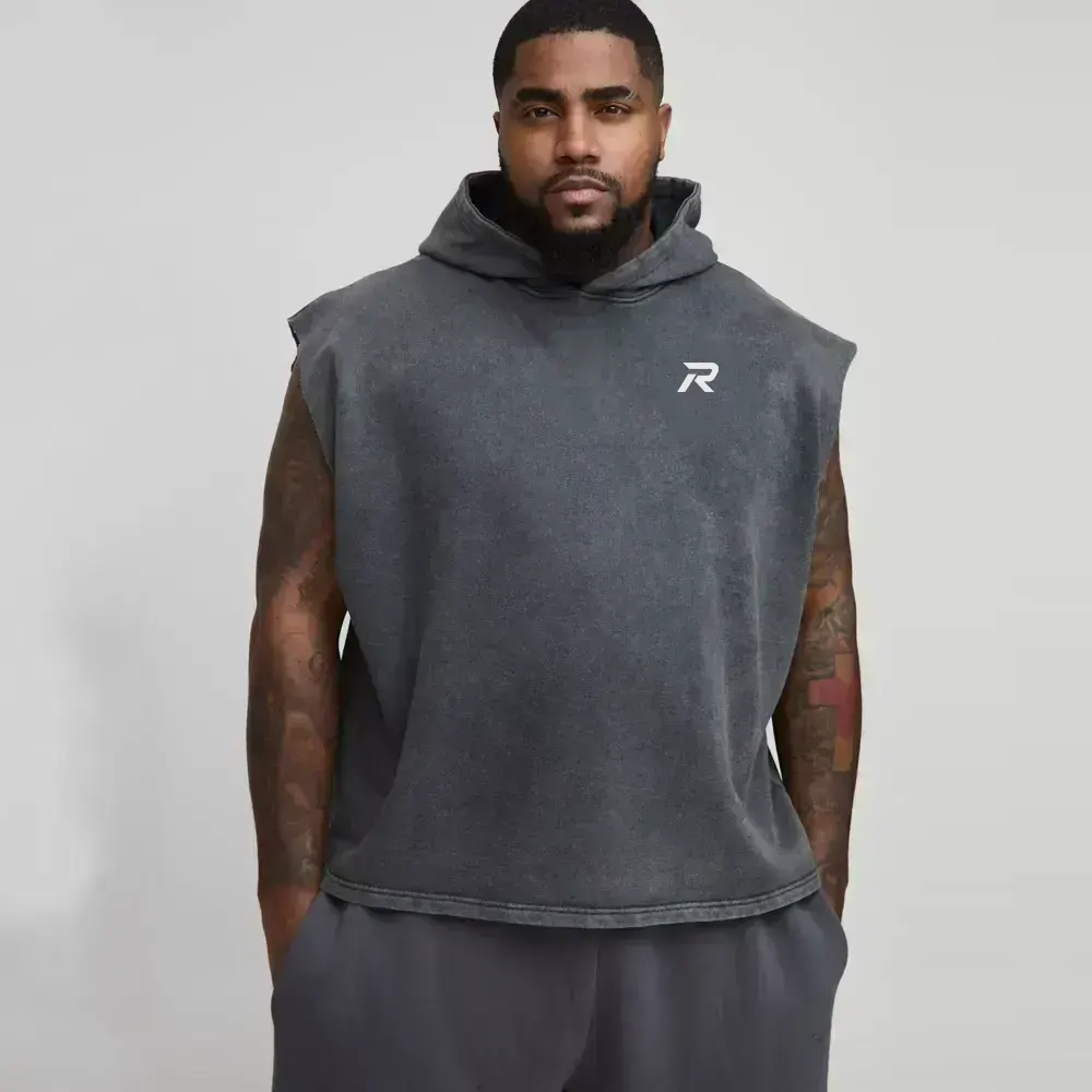Plus Oversized Boxy Sleeveless Acid Wash Hoodie